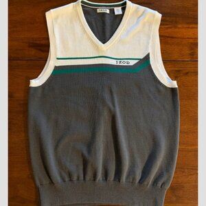 Izod Golf Men's V-neck Cotton Sweater Vest Gray, Green & White, size S